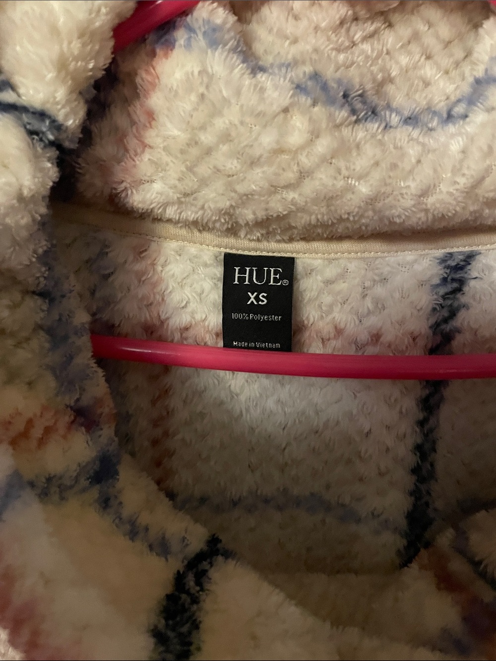 HUE Cream Plaid Cowl Neck Sweater with Blue & Pink Checks - Picture 2 of 3